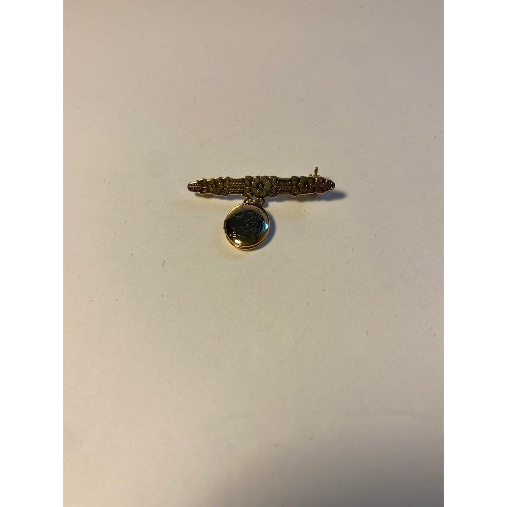 Vintage Mini Picture Locket Bar Pin with flowers